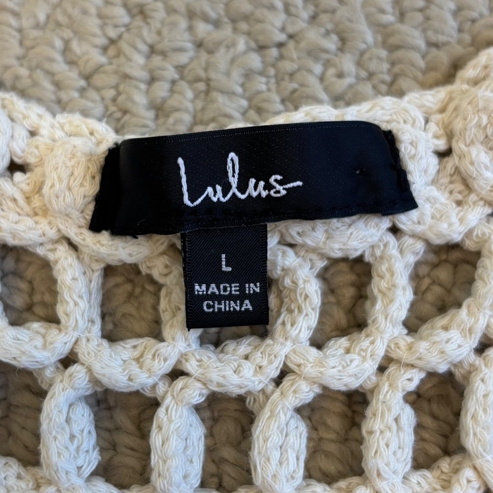 Lulus Weekend Festivals Crochet Cropped Tank Top, Beige Large Boho Hippie 70s - Picture 7 of 16